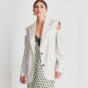 Cream Blazer with Cold-Shoulder and Structured Lapels